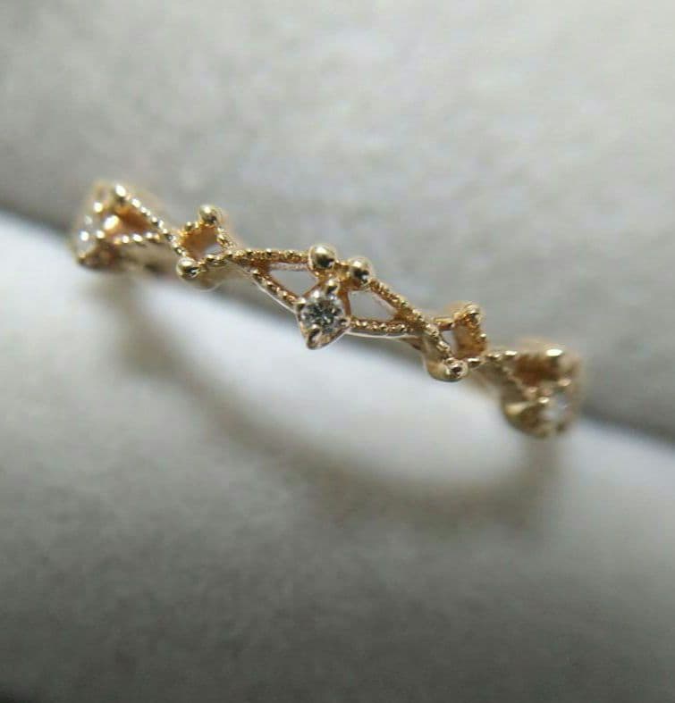 【美品】NOJESS K10 レース ダイヤモンド ピンキーリング 3号