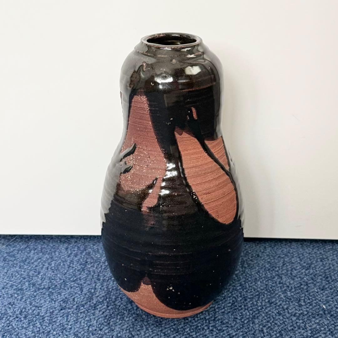 六代 清水六兵衛 黒釉 花瓶 清水焼