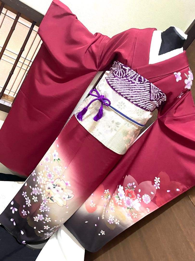 振袖フルセット6点サイズＬ跳兎　舞桜　暈し染　銀彩　正絹