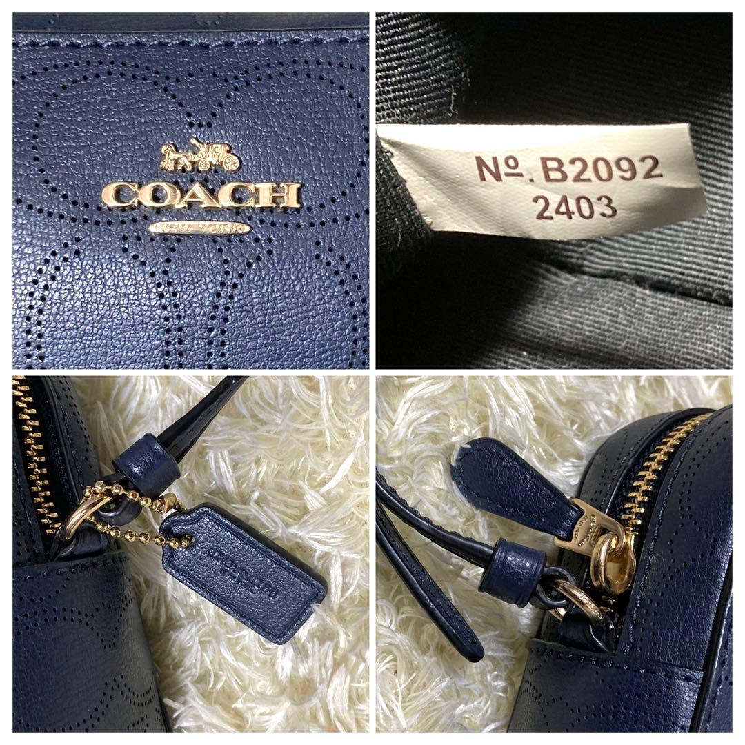【極美品】COACH コーチ カメラバッグ レザー ネイビー シグネチャー