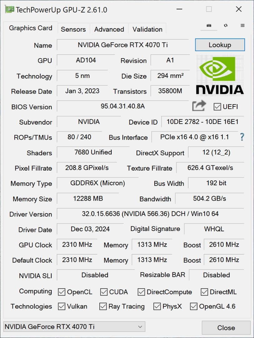 訳あり動作品　manli RTX 4070ti