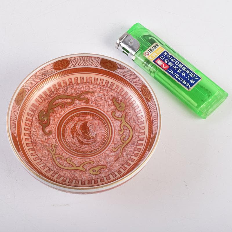 九谷焼　古九谷　赤絵金彩　鳳凰文　盃　一對　時代箱付　D　R8979