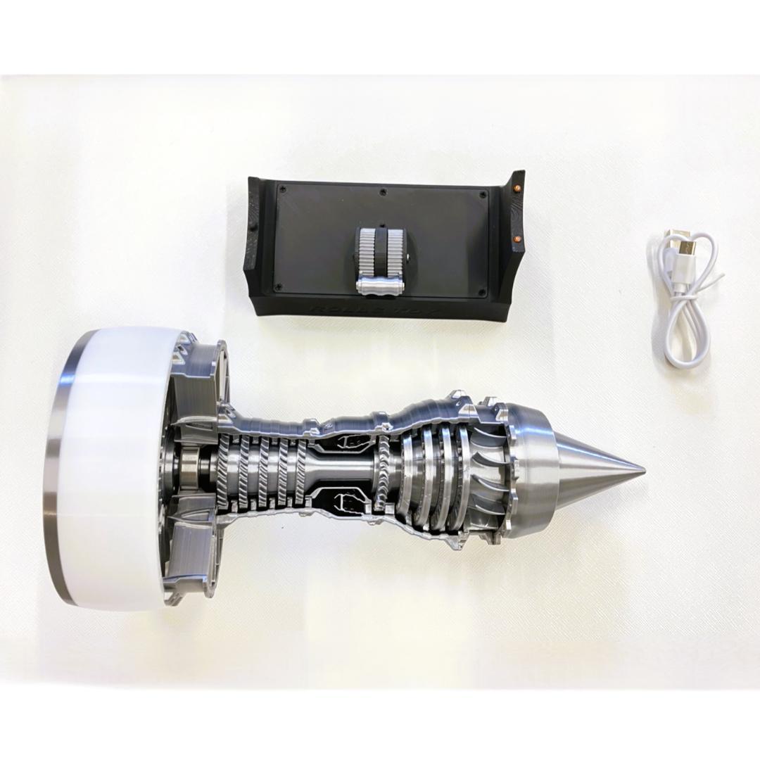 A 飛行機 エンジン 模型 完成品 回転 充電式 コレクション 光る 置物