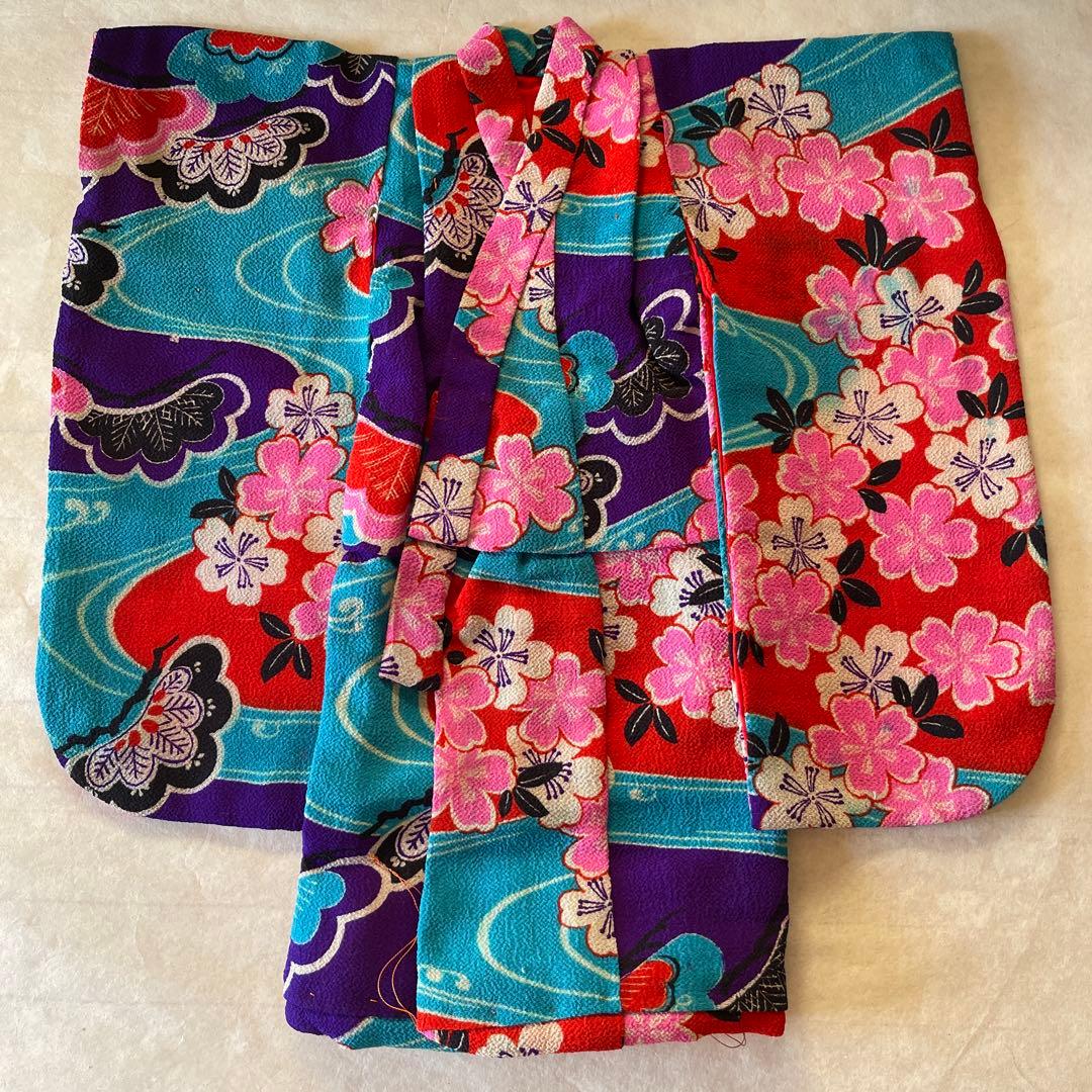 古布縮緬ちりめん　市松人形の着物　12号　桜　120702