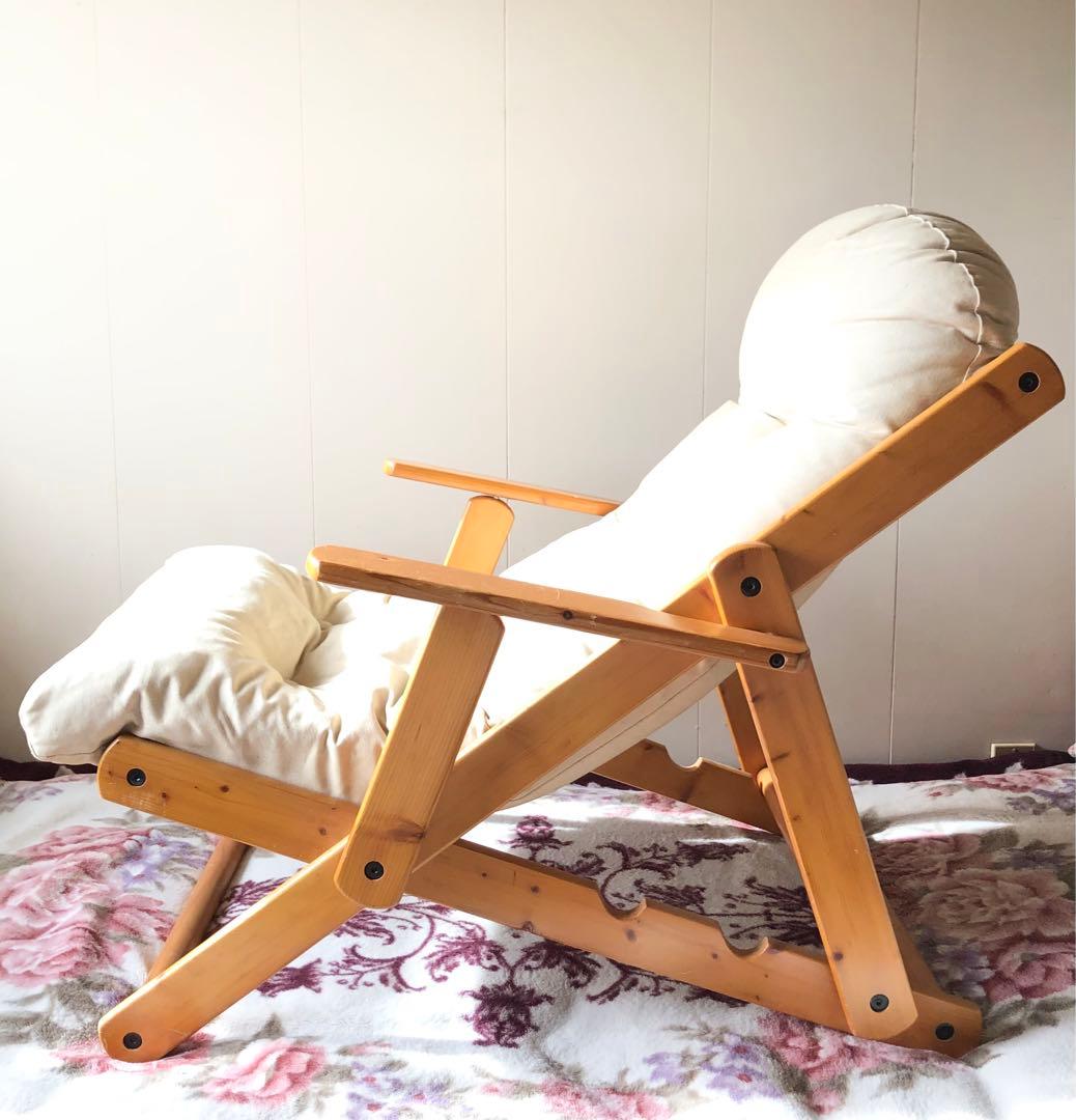 リクライニングアームチェア 木製フレーム 折りたたみチェア デッキチェア