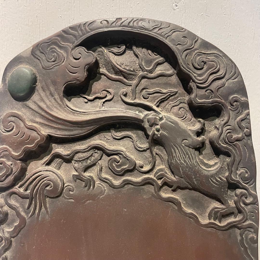 書道具 中国美術 古硯　龍彫刻大型硯 工芸 骨董品 インテリア コレクション