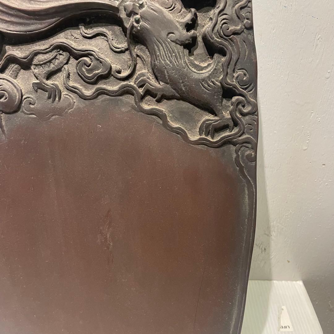 書道具 中国美術 古硯　龍彫刻大型硯 工芸 骨董品 インテリア コレクション