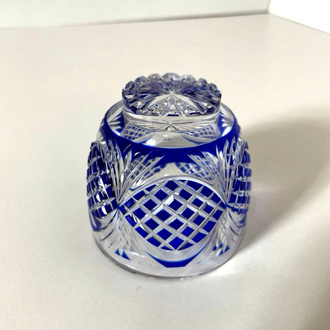 はる #XG339カメイガラス・藍被硝子・薩摩切子・猪口・蓋付子付・友箱