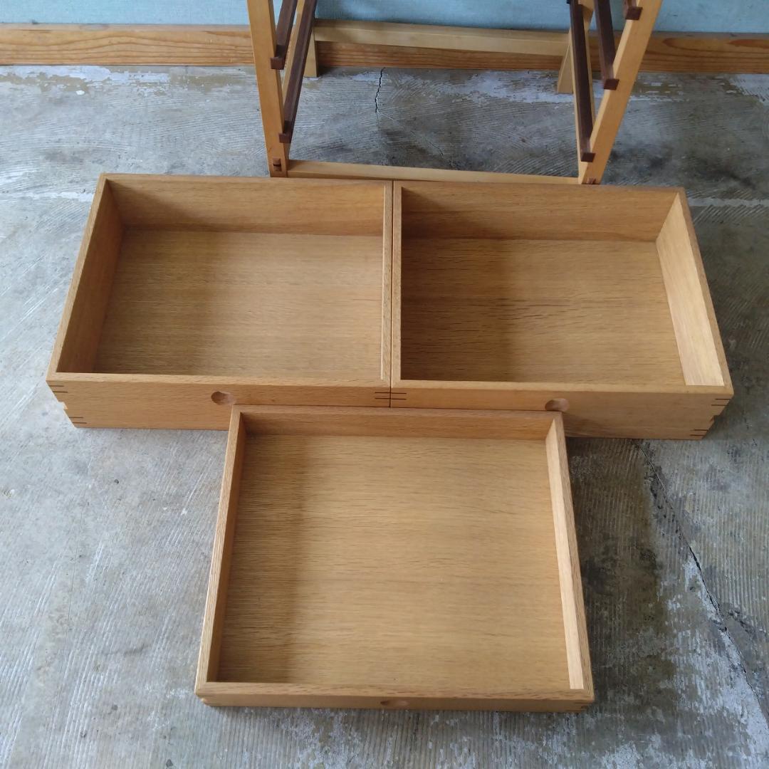 木製　スツール　引き出し付　組み木