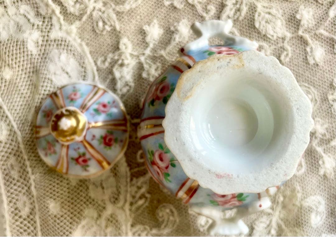 ローズ柄陶器ディネットセット　ティーセット　フランスアンティーク　ままごとドール