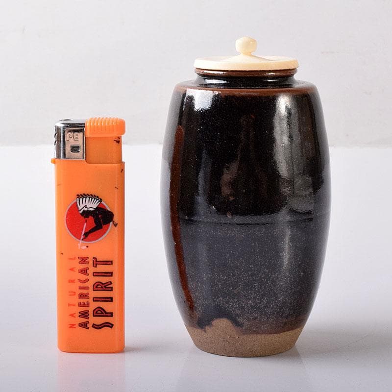 茶道具　松本鐵山造　大名物　鎗鞘肩衝写　茶入　仕覆付　共箱　V　7569