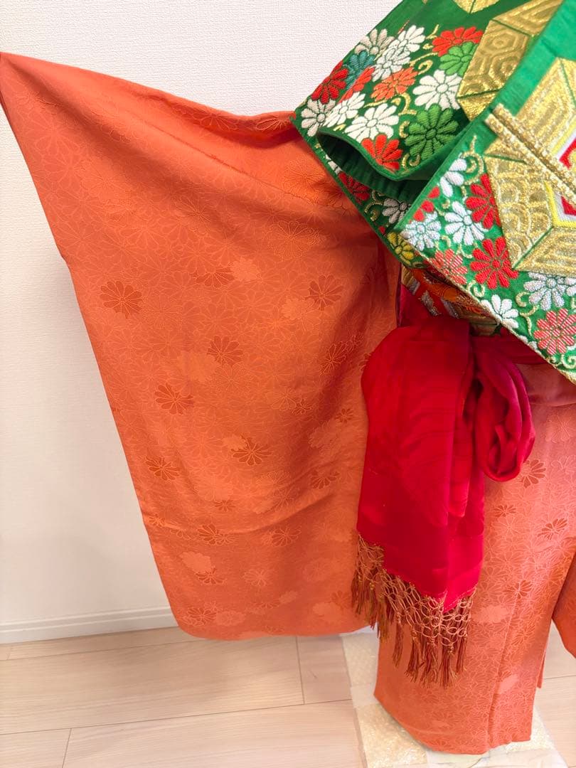 七五三 7歳 祝い着 フルセット 正絹 無地 地紋 レトロ M2505271