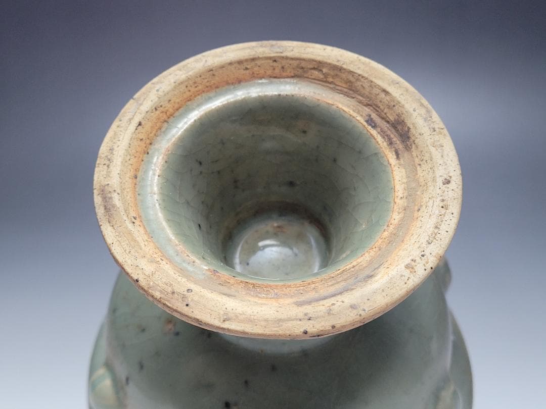 青磁 神獣装飾 香炉 元明時代 幅約11.9cm