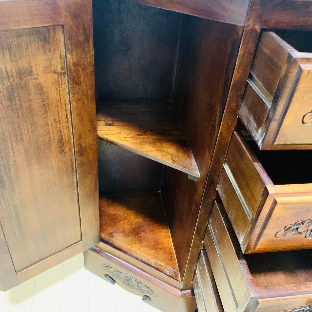 木彫刻 チェスト 引き出し 4段 サイドボード キャビネット アンティーク調