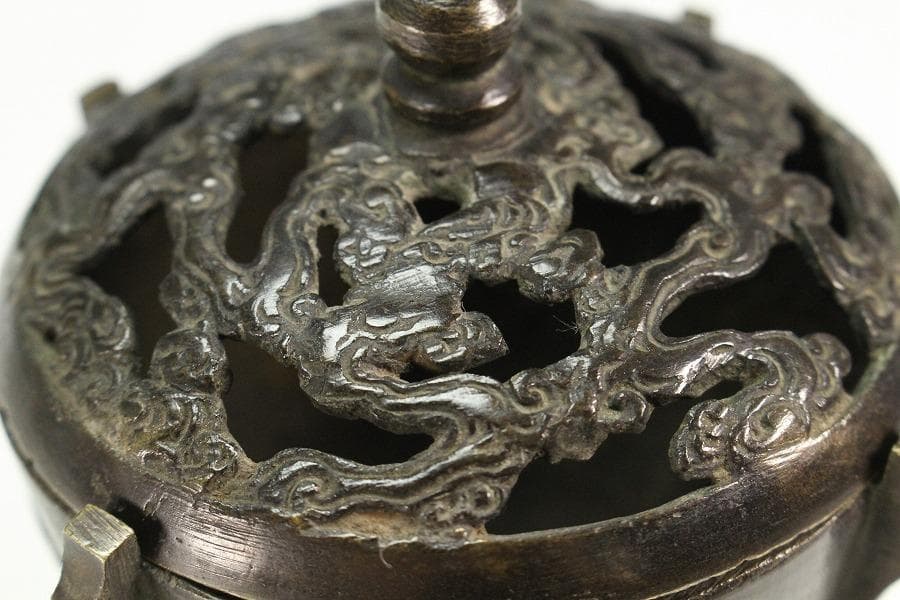 古銅 団龍紋 香炉 古裂仕服 古美術(K-LC952)