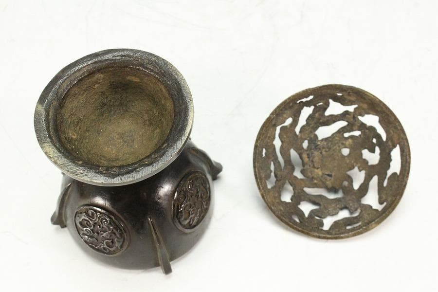 古銅 団龍紋 香炉 古裂仕服 古美術(K-LC952)