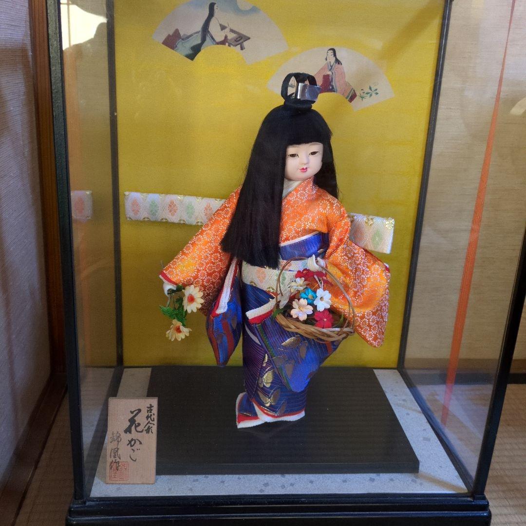 古代人形花かご