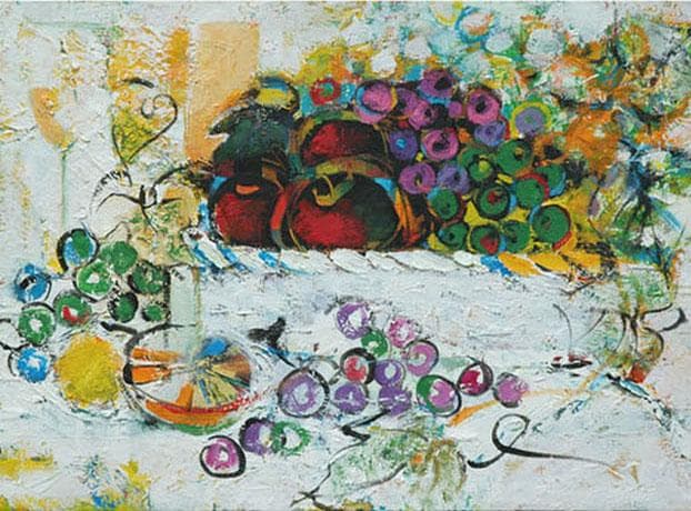 油絵 菅家令子 絵 絵画 インテリア uF6-060210 静物 フルーツ