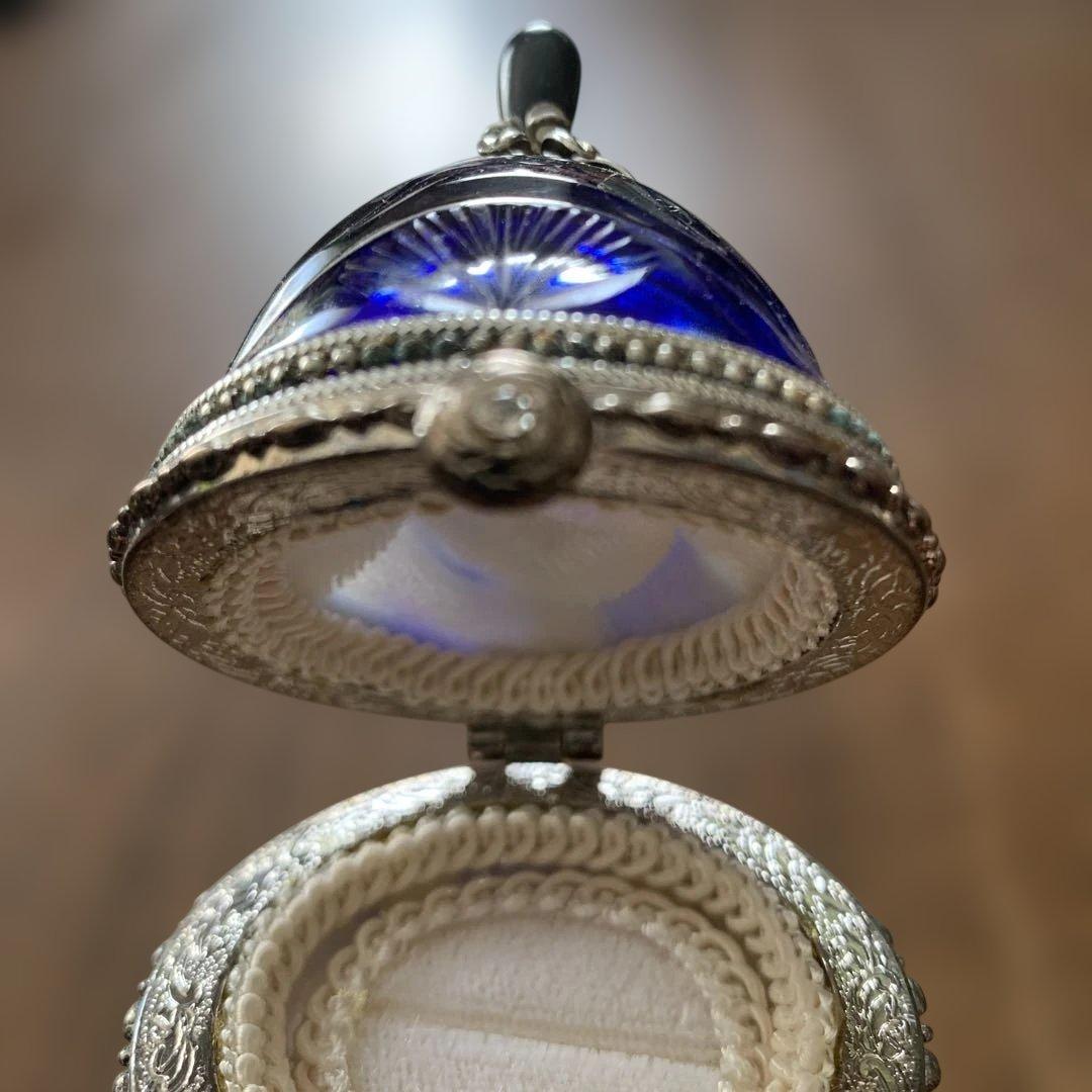 アンティーク⭐️コバルトブルー切子ガラス⭐️オルゴール付きリングケース⭐️蔵保管