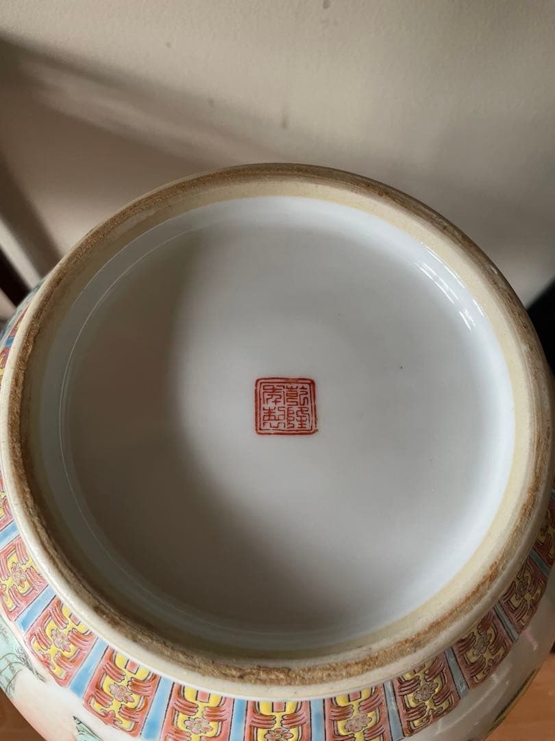 中国清代乾隆年制人物天球花瓶 古董品 年代物