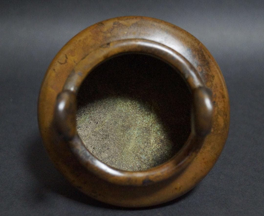 清 名古斎 款 古銅製琴炉 双耳鼎足 香炉 銅爐 茶道具/ 香道具 古美術時代物