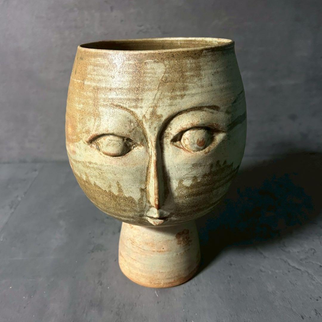 陶芸 オブジェ 花器 顔モチーフ 木箱付き 福島テレビ本社竣工記念