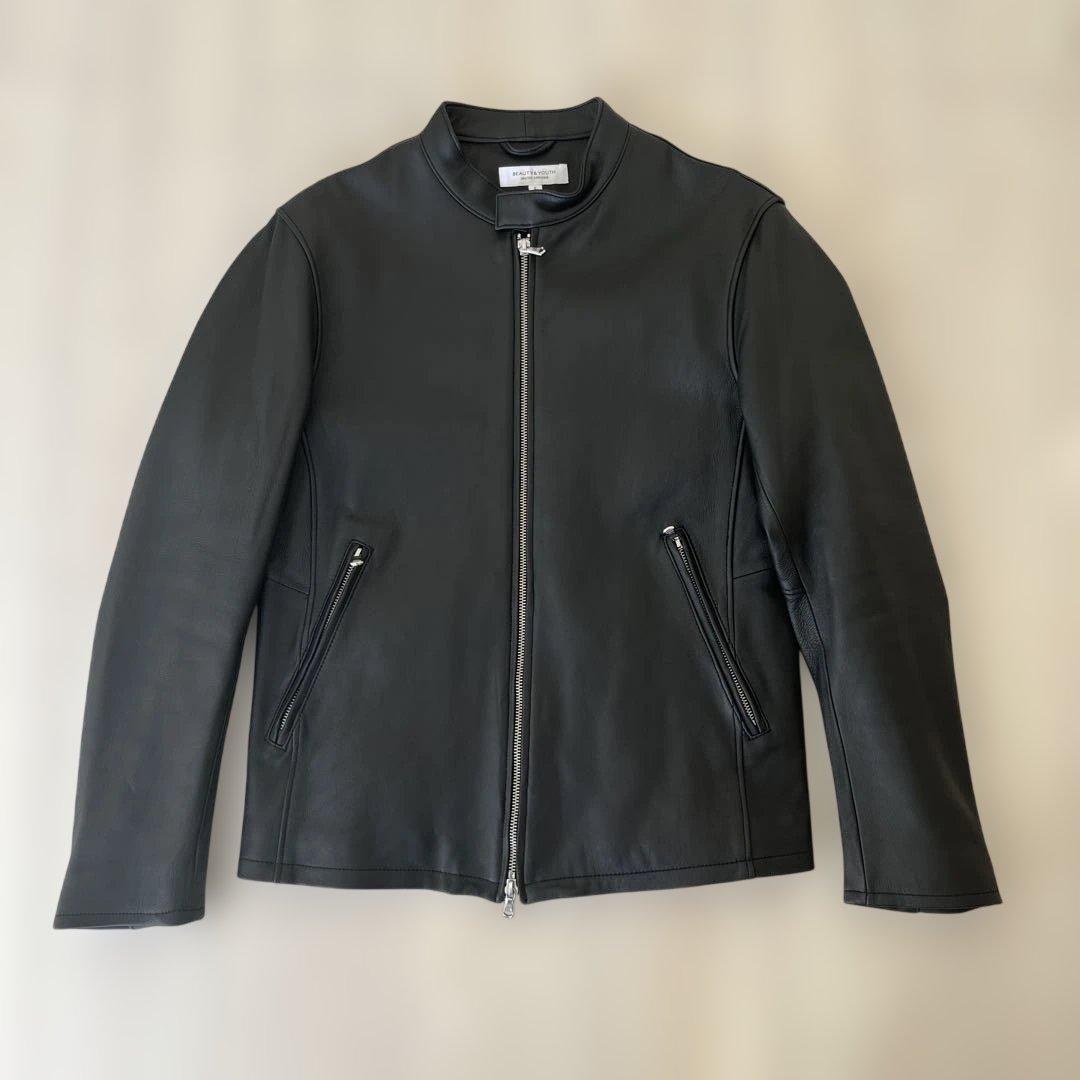 極美品 BEAUTY&YOUTH シングルレザー ライダース L ブラック