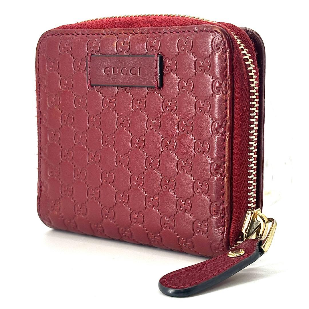 ✨美品✨GUCCI　二つ折り 財布　GG柄　マイクロシマ　エンボス　ブラック　赤