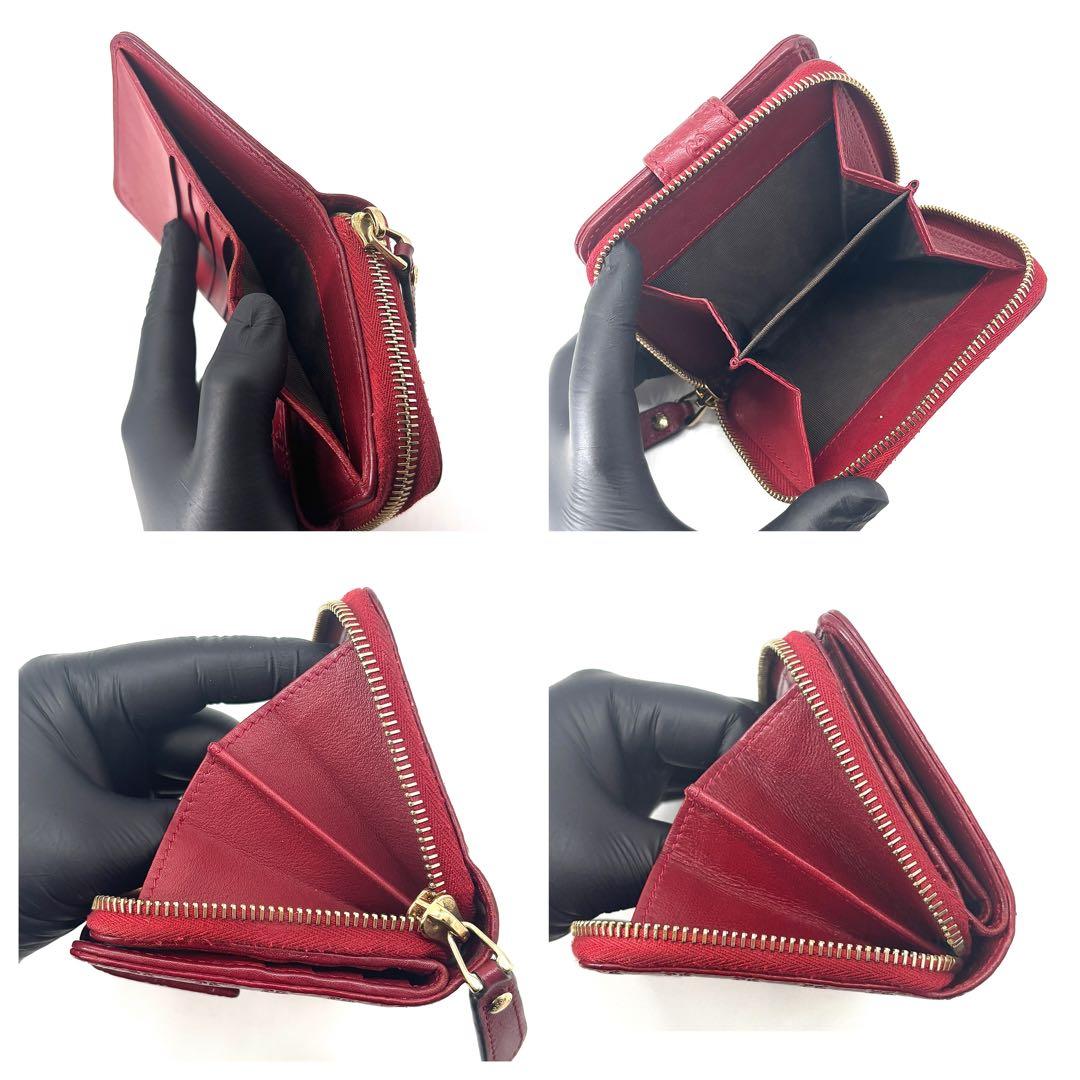 ✨美品✨GUCCI　二つ折り 財布　GG柄　マイクロシマ　エンボス　ブラック　赤