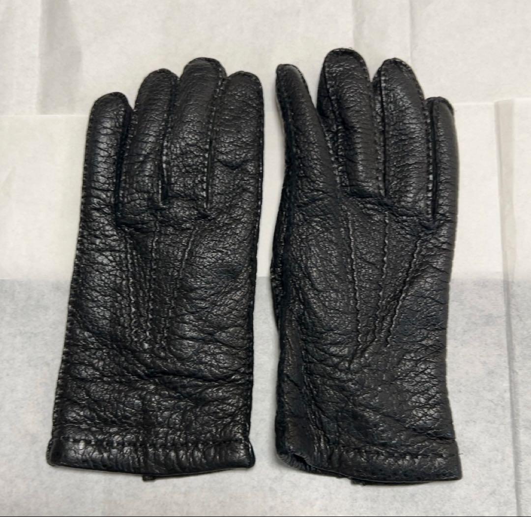 黒いレザー 手袋 イタリア製　カシミヤ裏地付き サイズ8 1/2