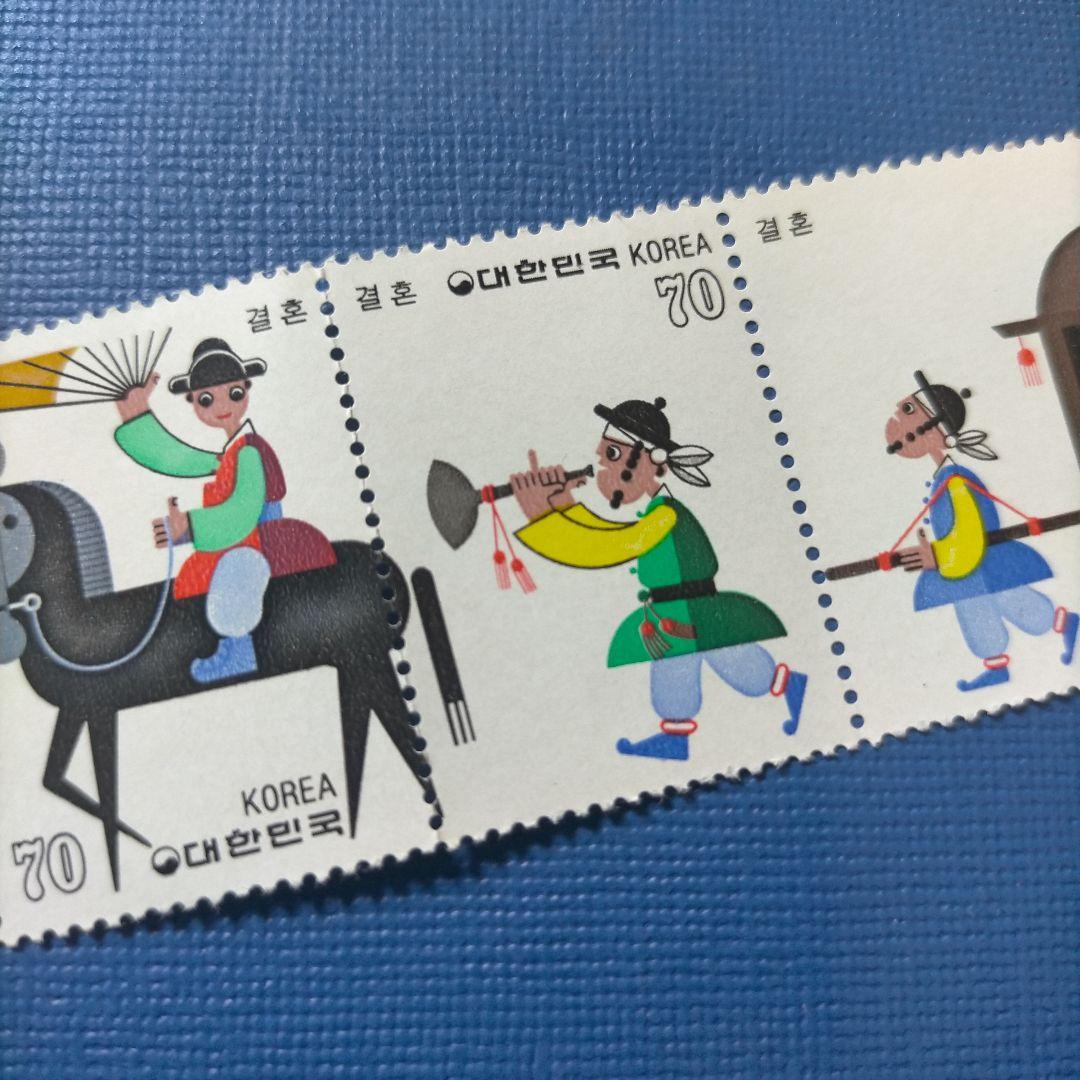 3222 外国切手 韓国 1984年 婚礼風俗 4連刷 未使用