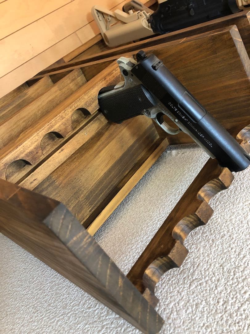 ガンラック　ハンドガン・ライフル銃用収納　木製ライフルスタンド2点セット