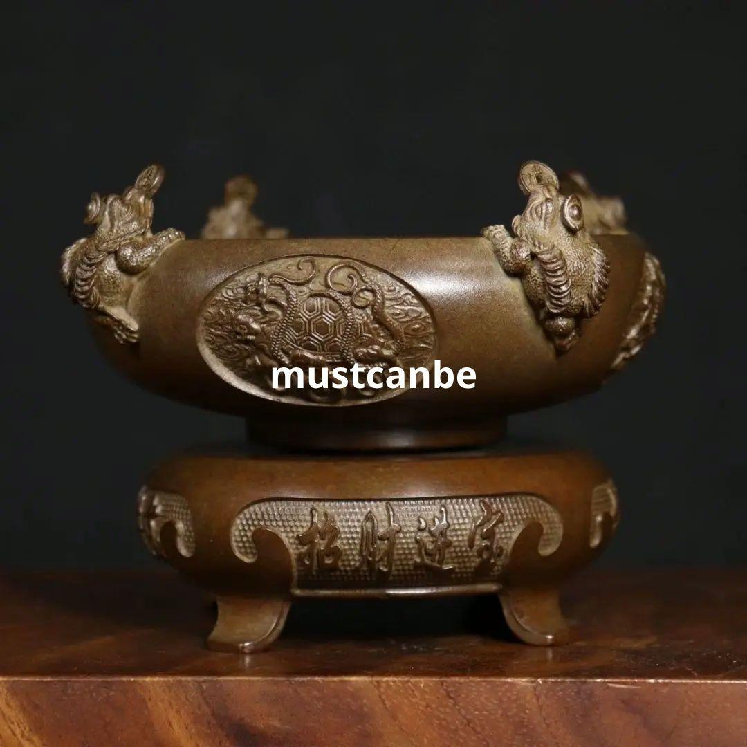 銅器 香炉 四神獣四方来財聚宝盆香炉 仏堂供養炉 装飾品 工芸品 置物