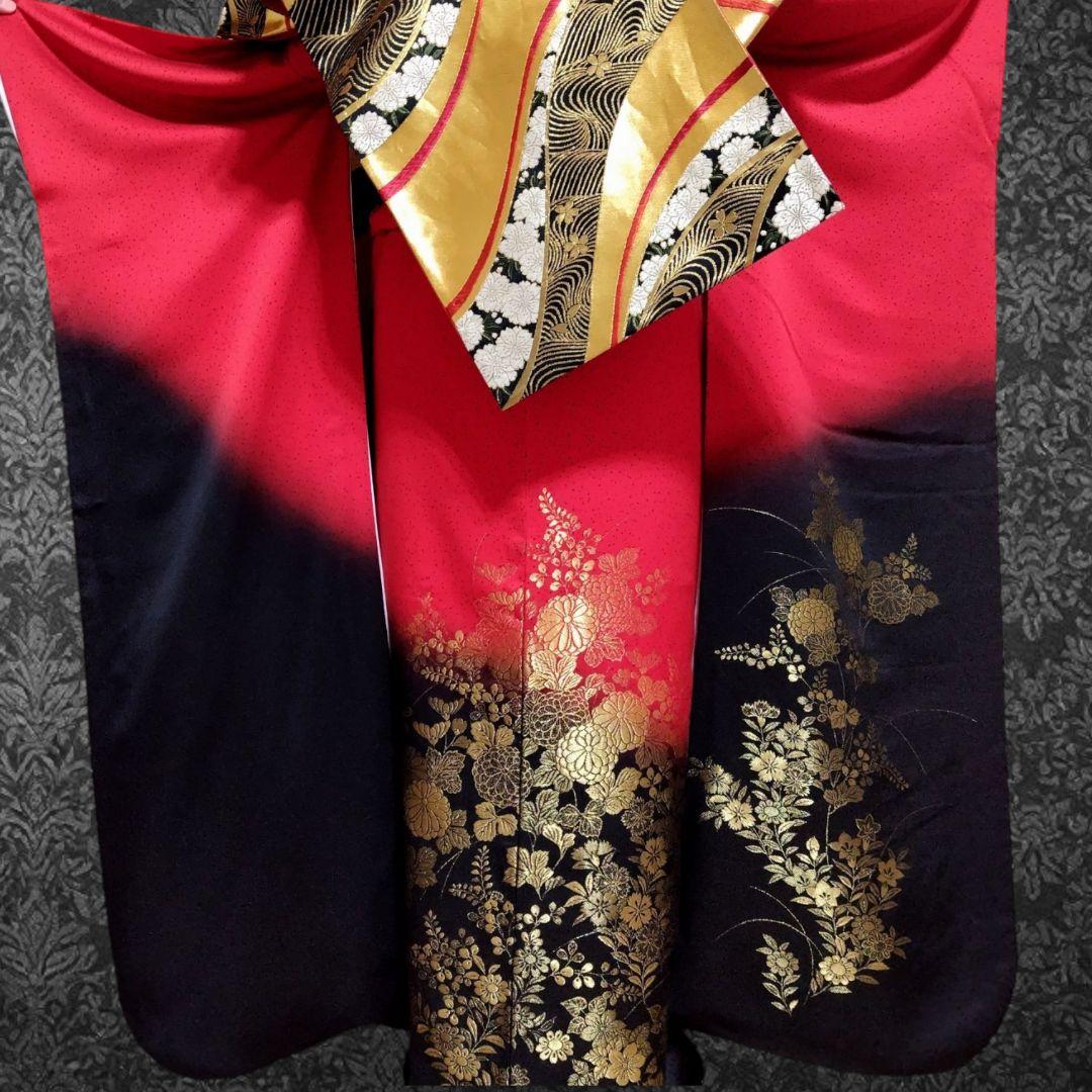 振袖フルセット(8点)・成人式・古典柄・寿光織・モダン