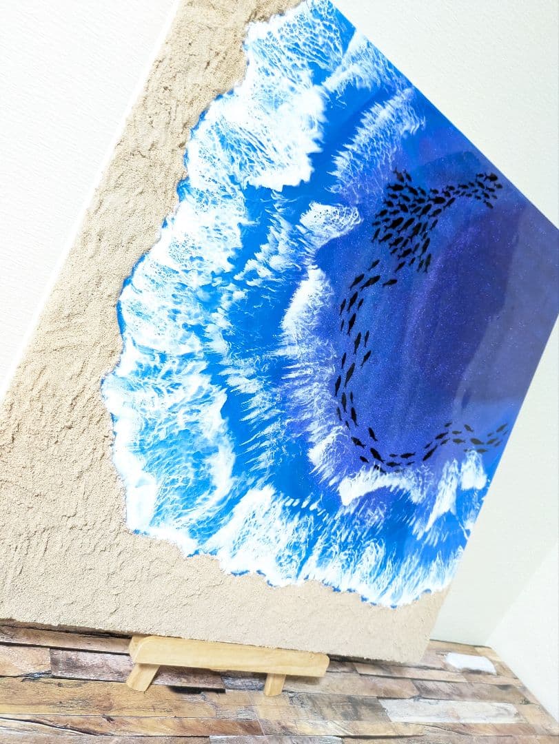 海の抽象画 アクリル画 正方形