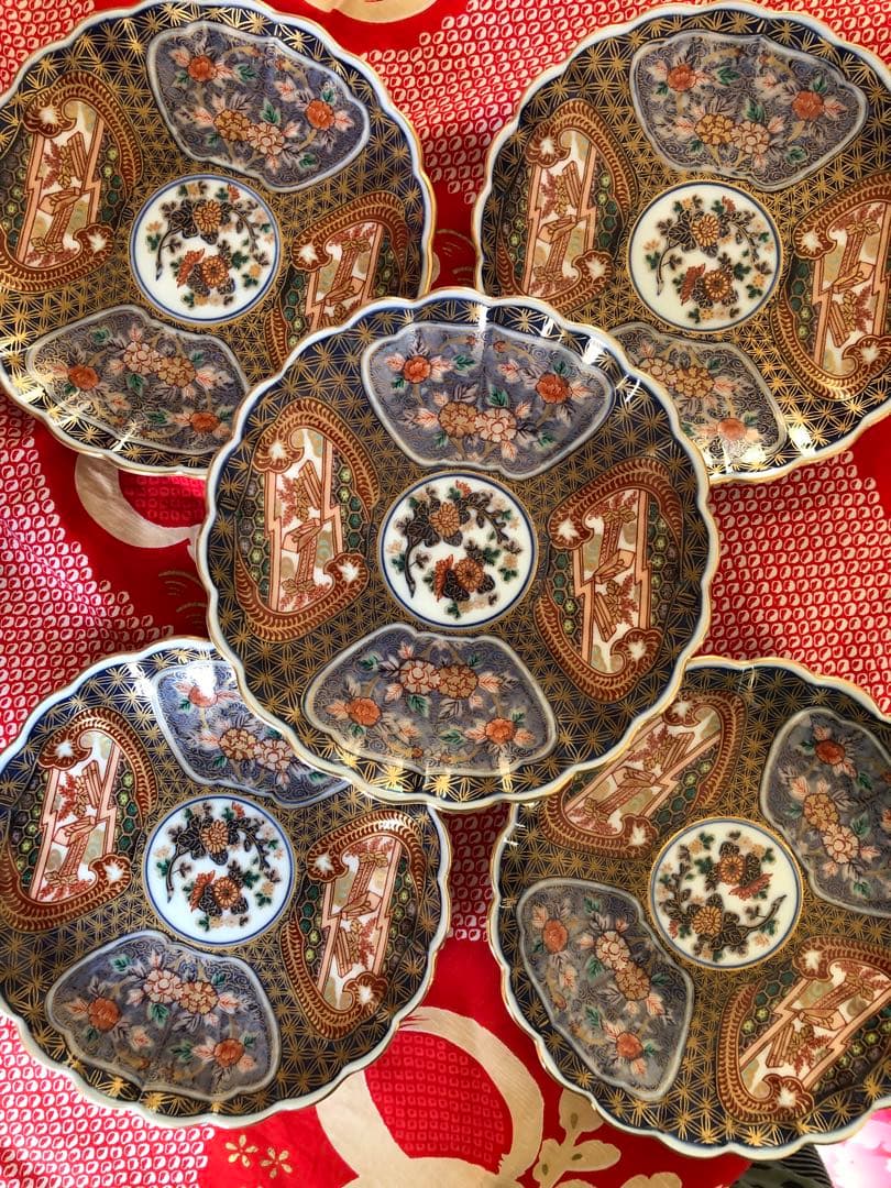 日肥其泉作 献上手古伊万里金彩皿5枚