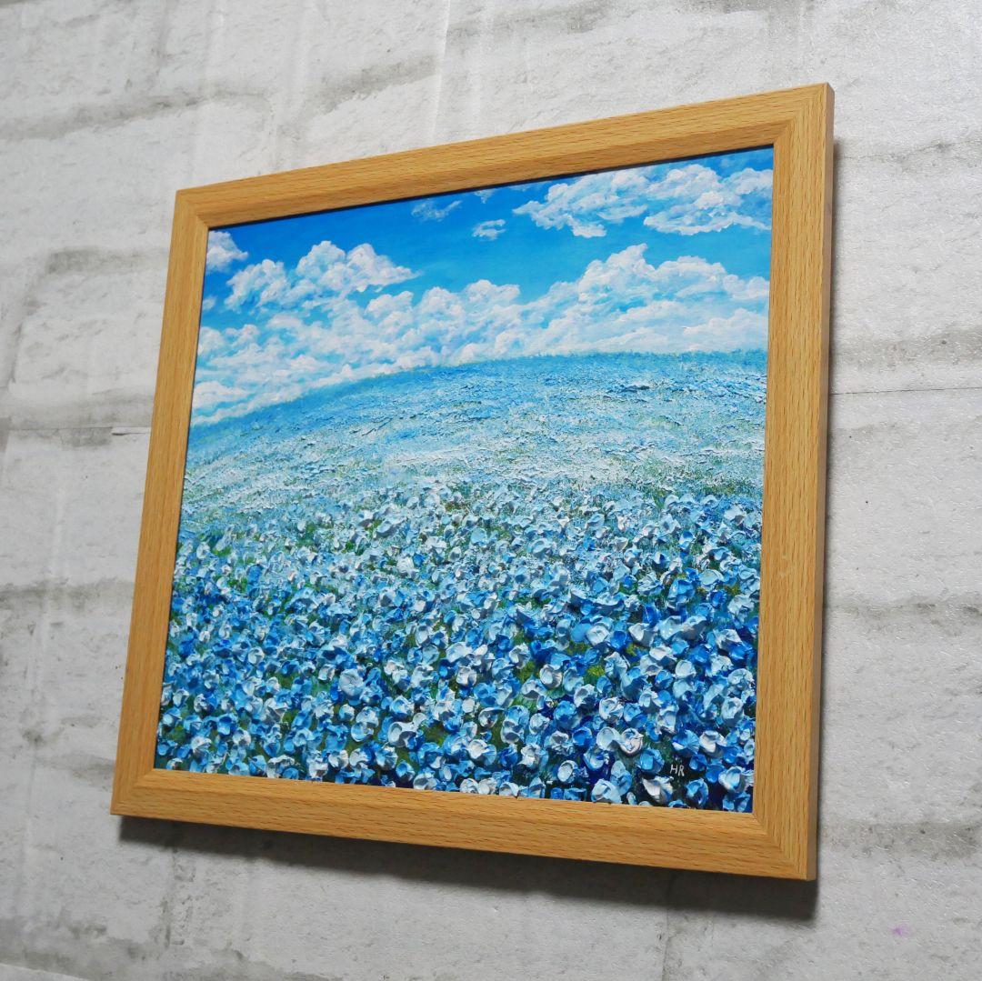 油絵 油彩 油彩画 絵 絵画【空と雲の青い丘】