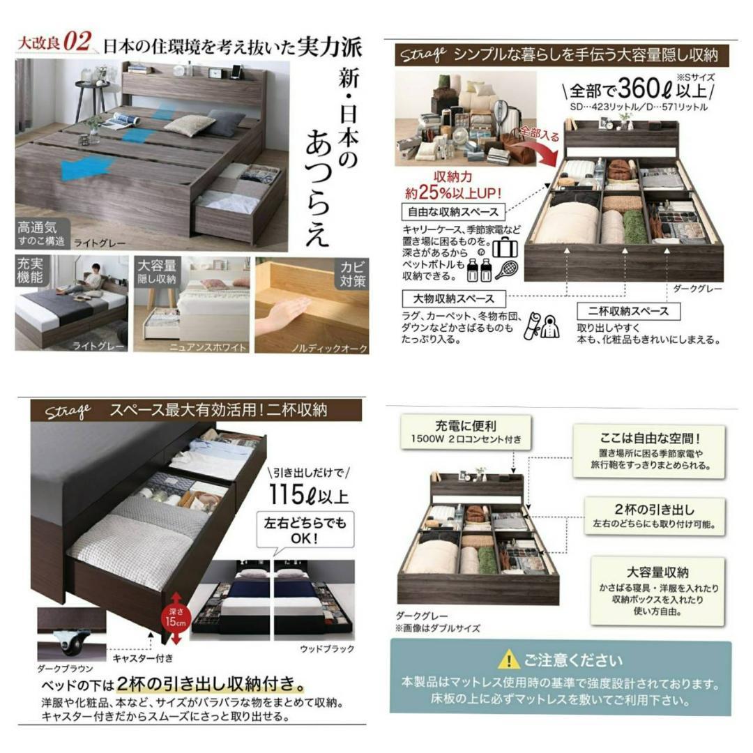 フレームのみシングル・Newデザイン2杯収納コンセント・ダークグレー 3-2