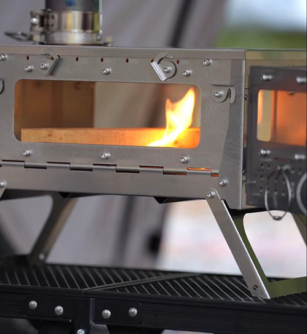 Wind travel薪ストーブ折りたたみ3面ガラス窓 ステンレス製