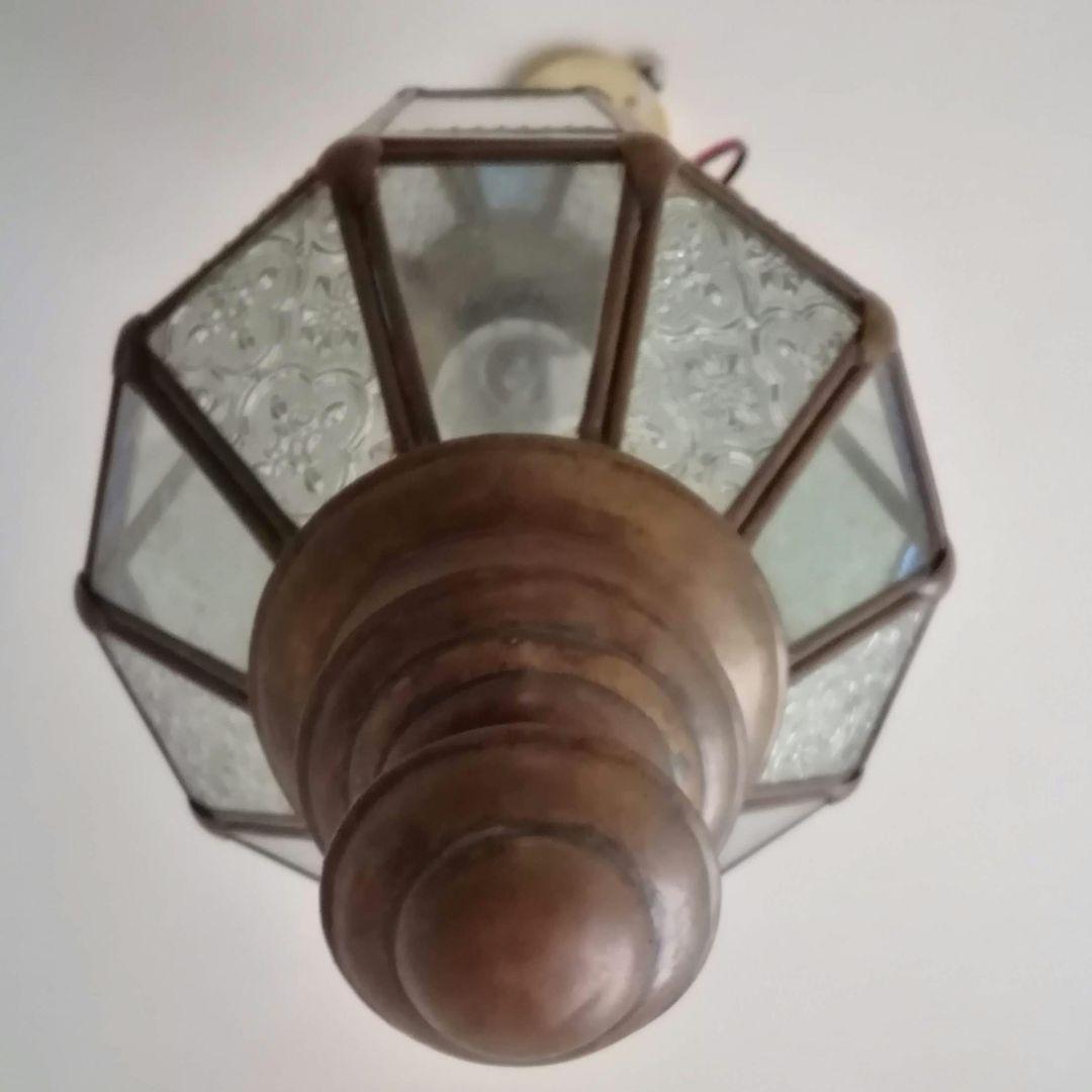 照明　ペンダントライト　型板硝子　真鍮　ステンドグラス　アンティーク　バリ島