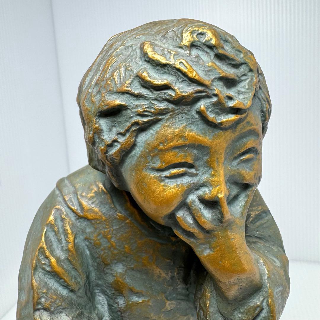 喜ぶ少女 北村西望 ブロンズ 共箱 鑑定書 色紙 経歴書 日本芸術院会員 彫刻