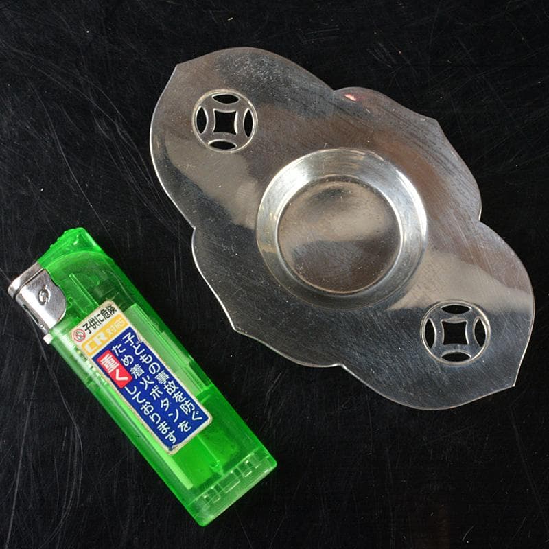 隆昌造　純錫　木瓜式　七宝透　茶托　五客　合計約292g　共箱　V　R7381