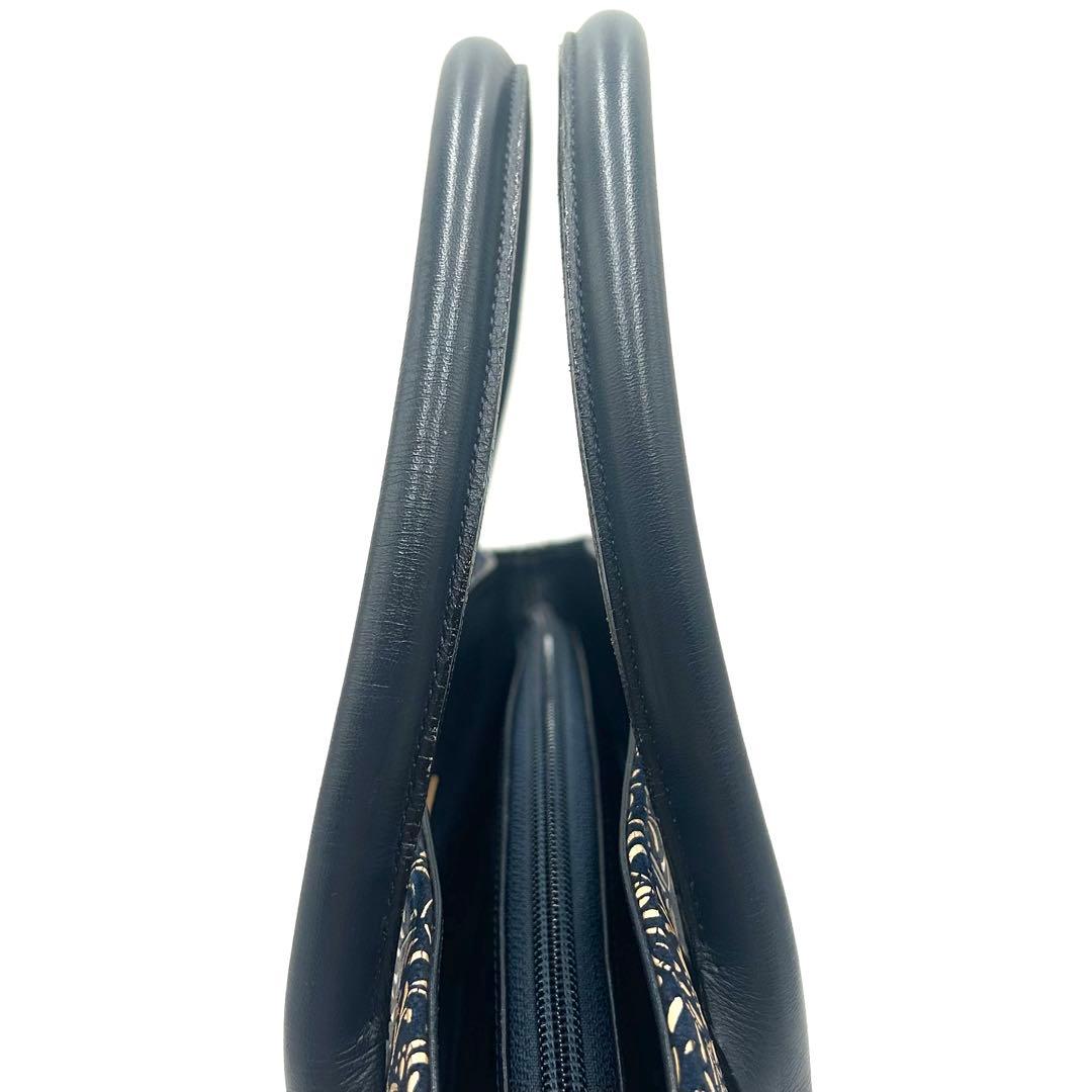 【美品】 印傳屋 インデンヤ ハンドバッグ 唐草模様 ネイビー 甲州印伝