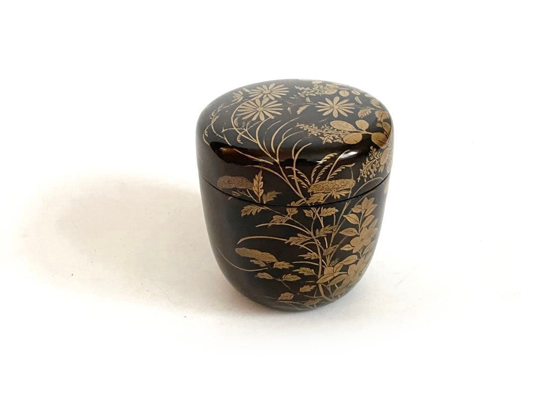 骨董　アンティーク　蒔絵　菊　萩　花文様　棗　箱なし　古蒔絵　時代蒔絵　秋草