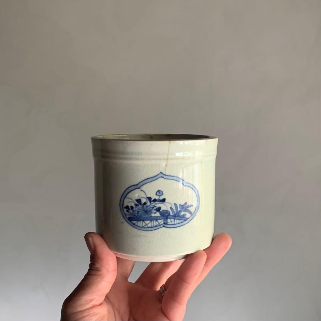 染付 筒 筒茶碗 花窓文 火入れ 古伊万里 古美術 古道具 アンティーク