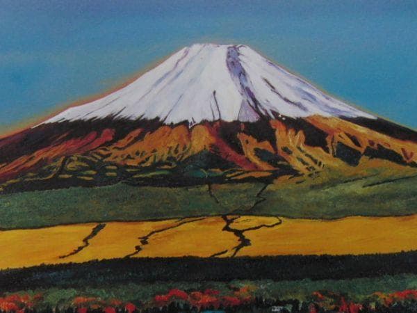 金崎秀利、【山中湖富士】、希少な額装用画集より、状態良好、新品額装付