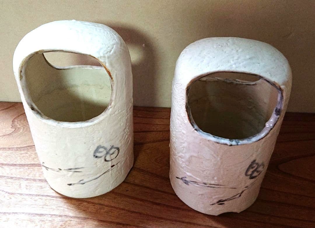 茶道具手焙一対持ち手付き陶器