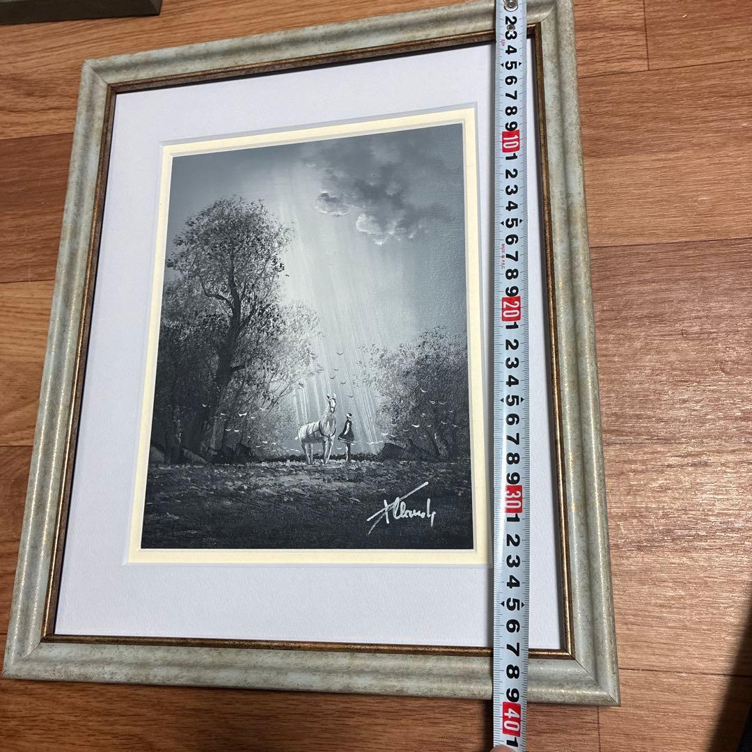 フランス　クロード•パトリック　油絵　幻想的　森の中の白馬と少女