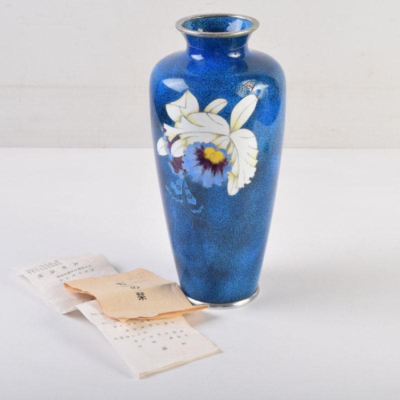 七宝焼　大吉七宝工房　太田博明作　花蝶文　花瓶　V　9147