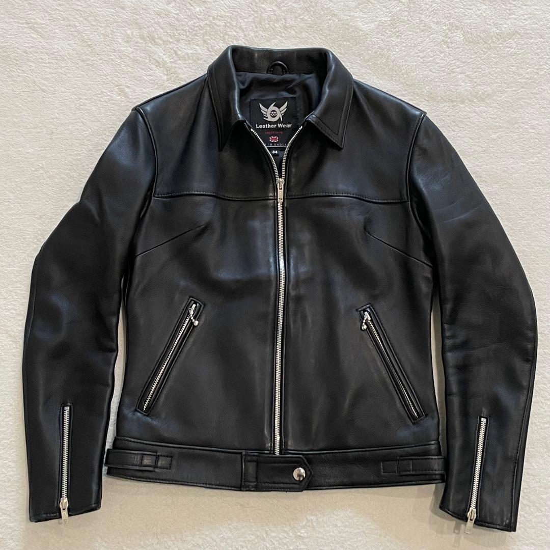 666 LEATHER WEAR レザージャケット ライダース 羊革 黒 英国製